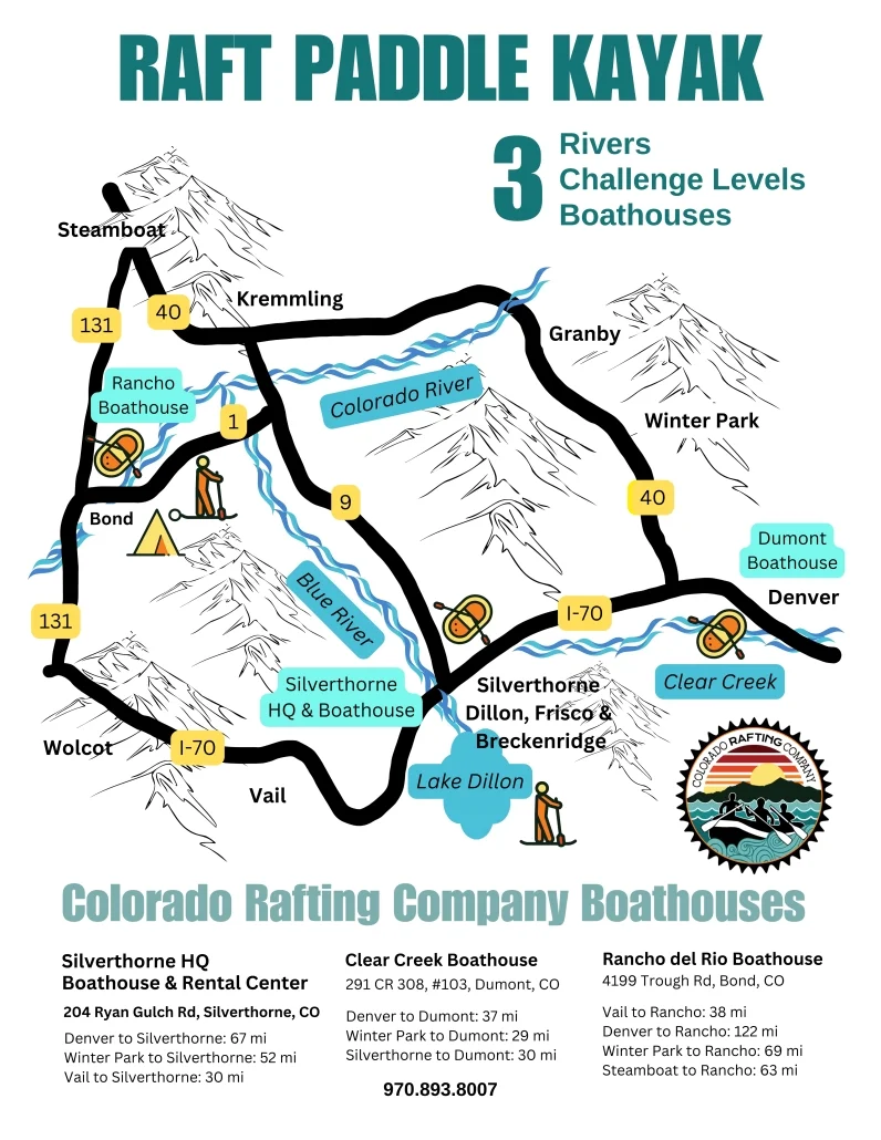 Map of White Water Rafting Options near Dillon, CO