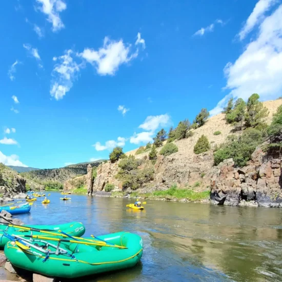 Inflatable kayaks on Upper Colorado River near Rancho Del Rio scenic float trip